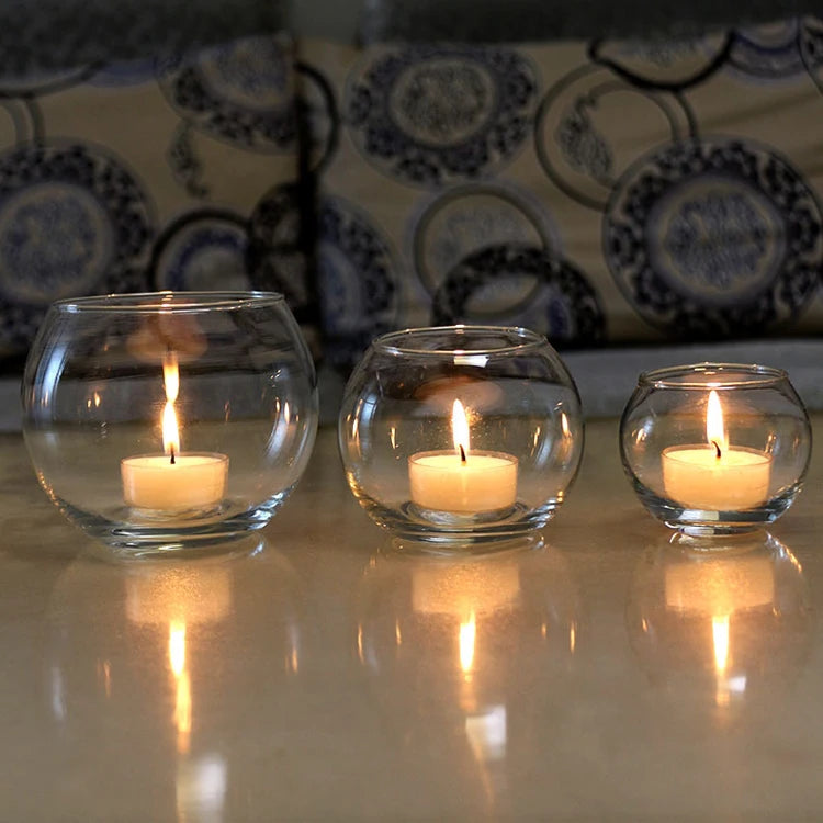Clear Hand Blown Round Glass Bowl for Tealight Candle Glass Globe Table Decoration Candle Holder