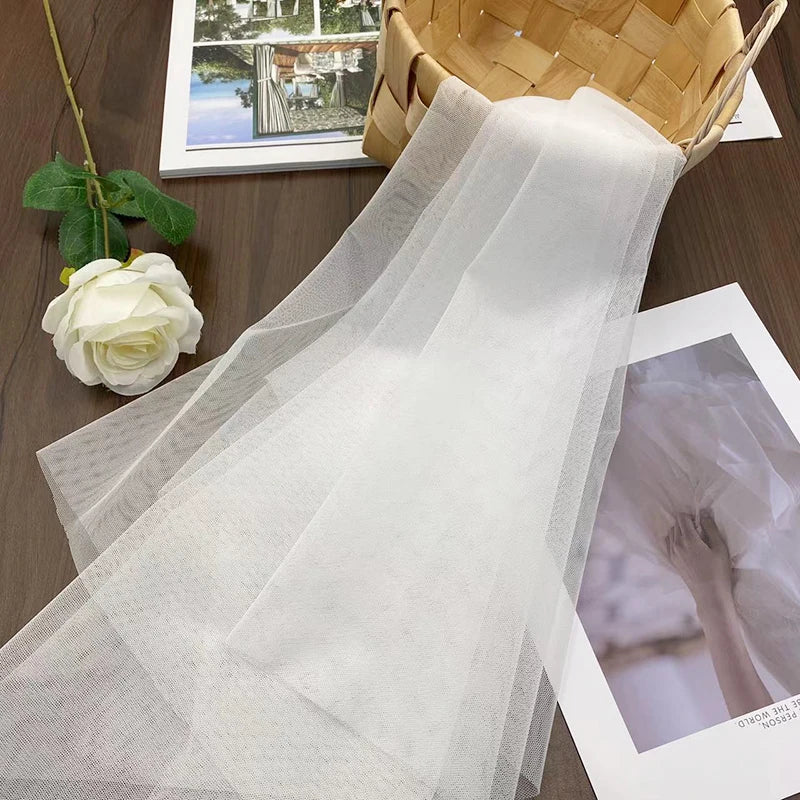 Hot Sale 63" White Knitted Mesh Fabric for Girls Embroidery & Printing Plain Dyed Design Wedding Dress
