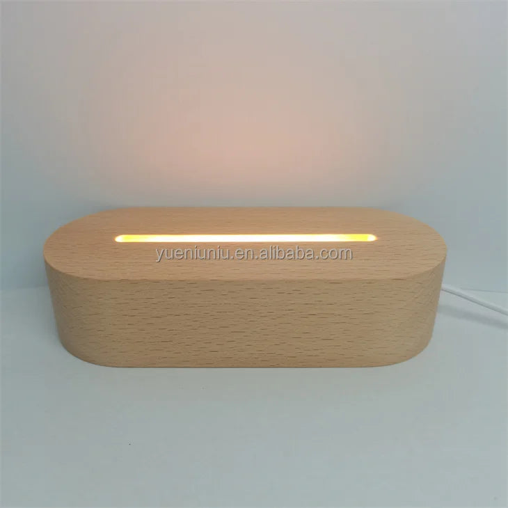 Best Selling Oval 3D Beech Blank Light up Acrylic Standlight Base Wooden Niht Light Base