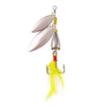 Wholesale SP190 8.1cm 10.5g Rotating Double Sequins Metal Spinner Baits Spoon Fishing Lures with Feather Hook