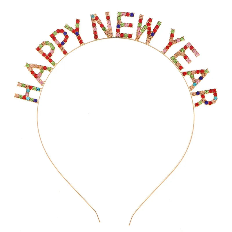 Happy New Year Headband for Women Girls New Year's Eve Party Supplies Happy New Year Hats Decorations Gifts for Men Mom Silver