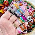 Natural Gemstone Stacking  Bands Carved Stone Rings 6mm Wide Thin Healing Stone Cute Black Agate Solid Band Ring for Women