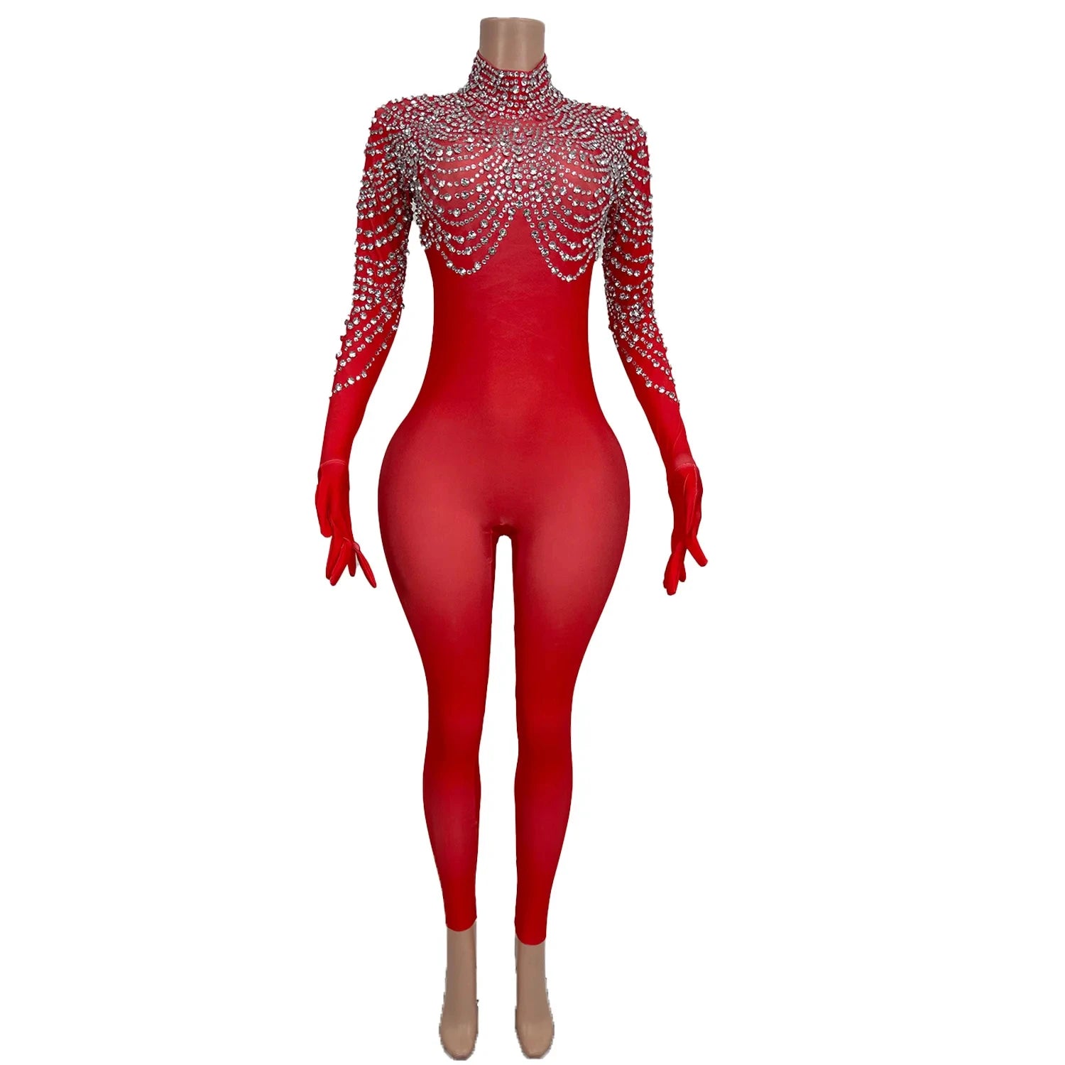 Sihaiyile Sexy Long Sleeves Stage Performance Rhinestone Jumpsuit Skinny Rompers Festival Clothing Women Party Bodycon Bodysuits