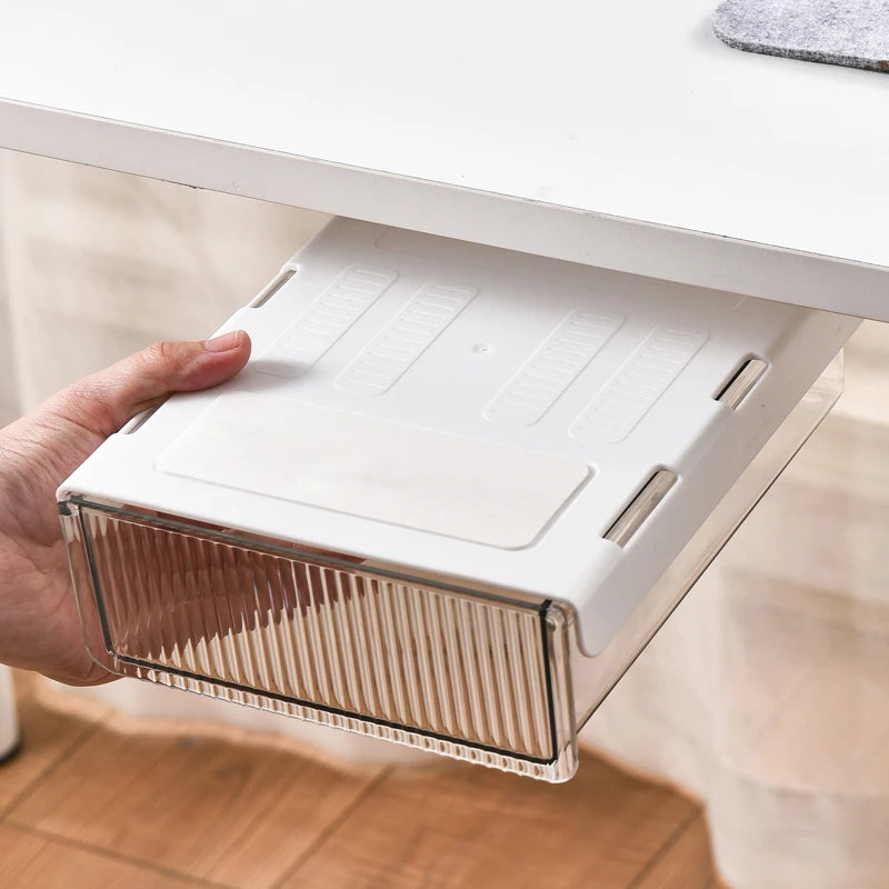 New S Size Office Hanging Space Saving Item Organizer Self-Adhesive Under Desk Hidden Sliding Plastic Drawer