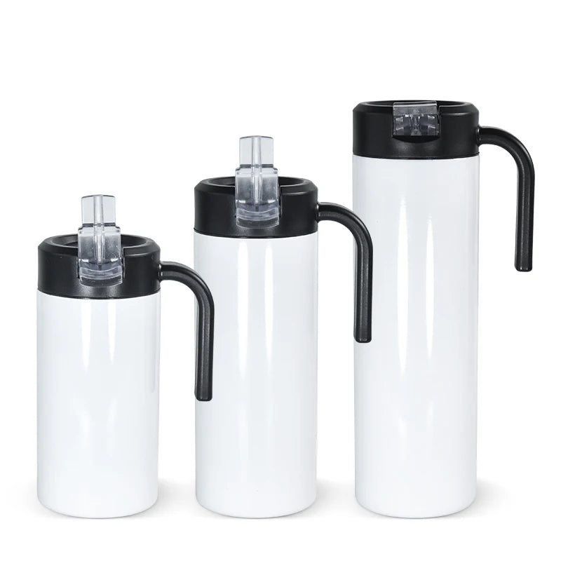Sports Lid Skinny Straight 12/15/20 oz Stainless Steel Tumbler Mug With Screw on Lid Handle Lid