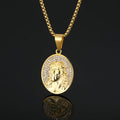 Vintage Jesus Necklace Zircon Gold Plated Customized Face Stainless Steel Oval Round Pendant Necklace
