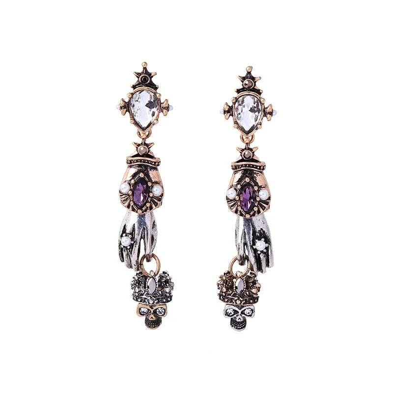 Retro Stud Earrings Female Gothic Skull Crown Personality Wild Hand Earrings