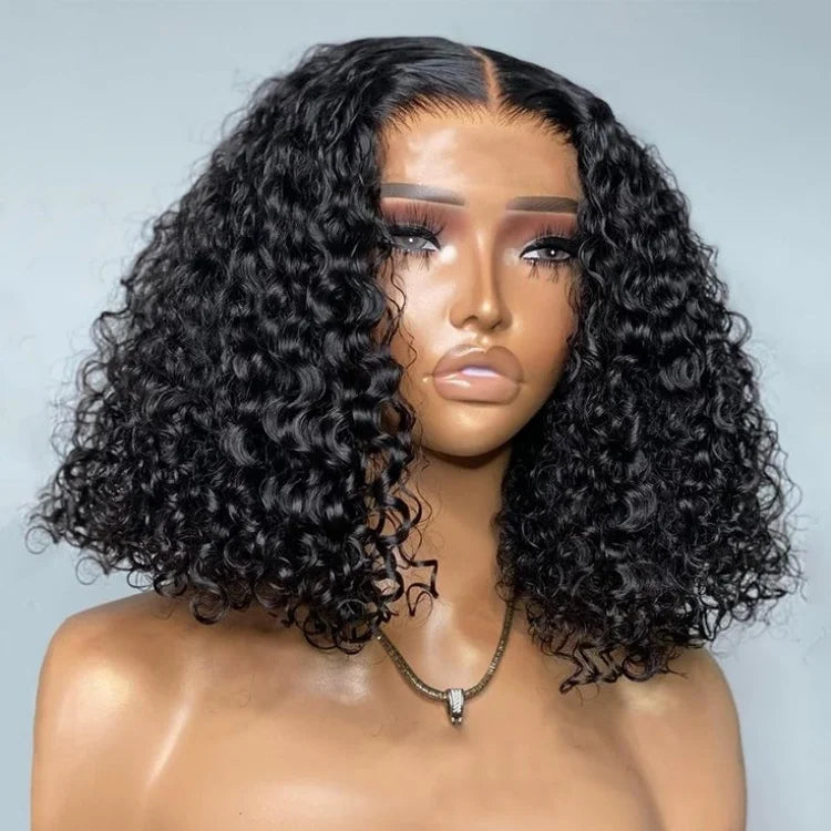 Cheap 14 Inch Wear and Go Glueless Wigs Human Hair Pre Plucked Water Curly Wave Bob Wig Human Hair Wigs 180% Density