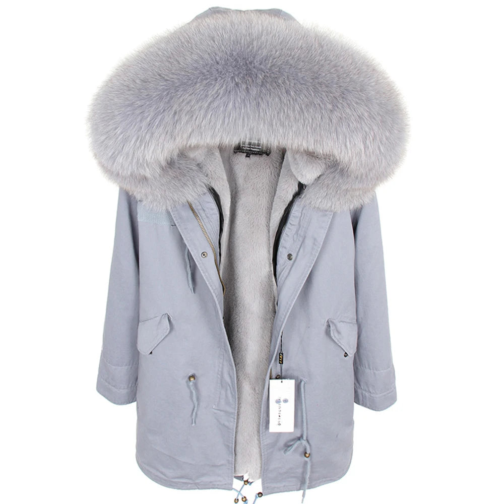 Drop Ship Hot Sale Women's Winter Eco-Friendly Waterproof Long Faux Fur Lining Real Fox Fur Hooded Parka