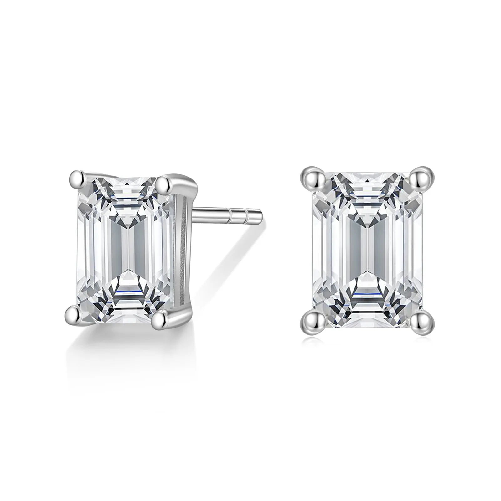 OAHLAN 1 Carat 925 Sterling Silver Emerald Cut Cubic Zirconia Stud Earrings for Women CZ Stud Small Cute Earrings Hypoallergenic