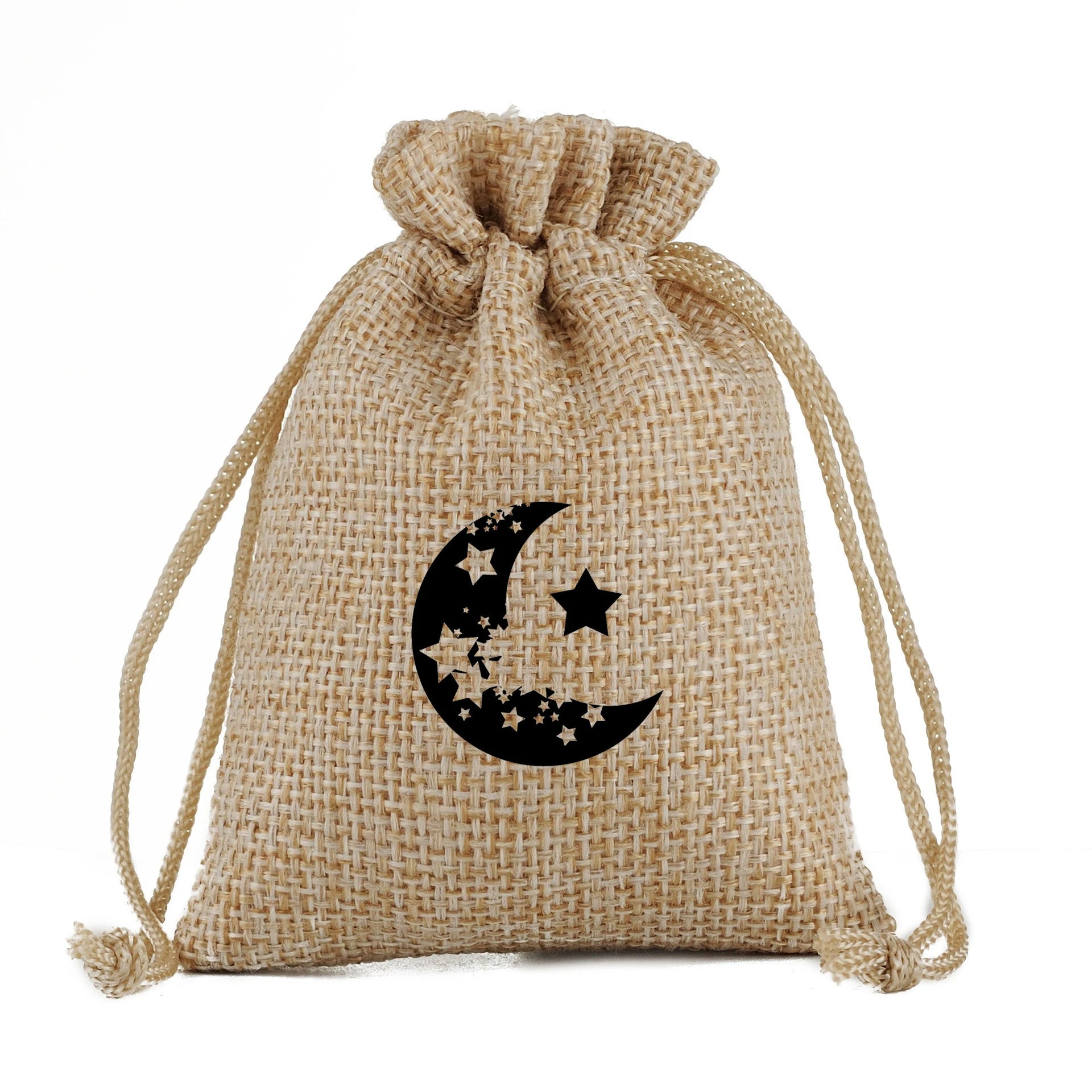 Ramadan Eid Mubarak Gift Candy Bags Muslim Blank Diy Star Moon Theme Cotton Cloth Custom Logo Drawstring Security Dazzle Custom