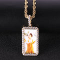 Trendy Single Row Zircon Inlaid square Frame Pendant Personalized Hip-hop Style Photo Memory Medal Necklace Accessory