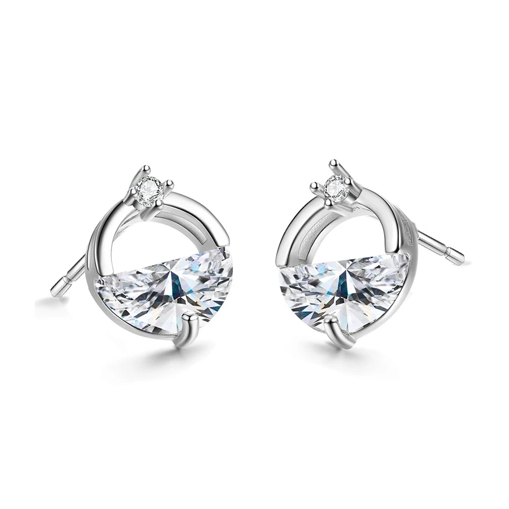 Luxury 925 Sterling Silver Sparkling Clear Spring Stud Earrings for Women Fashion Wedding Statement Earrings Jewelry