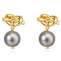 Premium Feeling Unique Brass Gold Plated Knotted Round Pearl Stud Earrings for Women Jewelry Customized