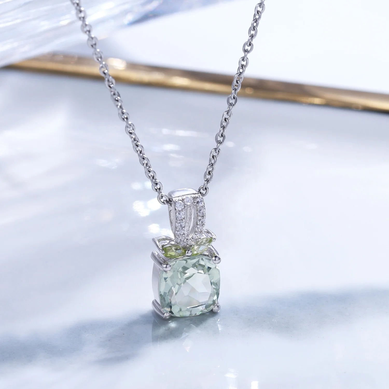 C1266 Abiding Natural Green Stone Prasiolite 925 Sterling Silver Pendant Charm Green Amethyst Gemstone Jewelry Accessory Pendant