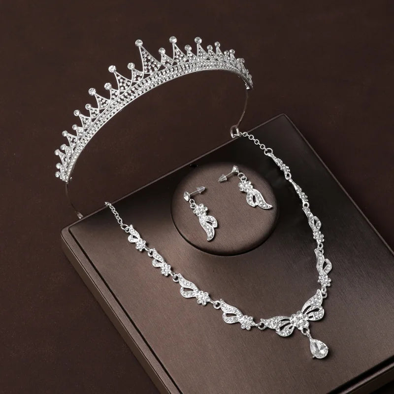 Fashion Tiaras Crown Earrings Necklace Set Wedding Crystal Bridal Jewelry Sets