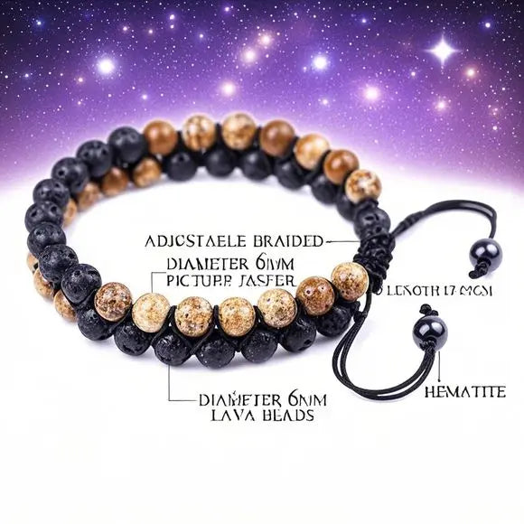 Handmade Natural Healing Picture lava Gem Stone Crystal Beads 6mm Beaded 2 Rows Bracelet Men Women Jewelry Accessories