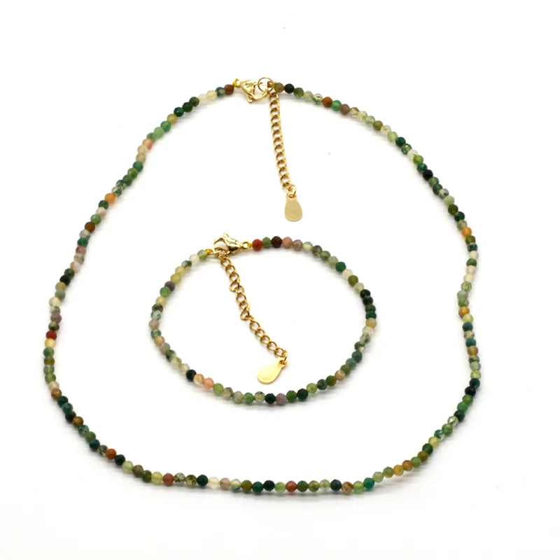 Top Selling Fashion Jewelry Set 3mm Natural Indian Agate Faceted Stone Beads Bracelet Necklace Set for Women