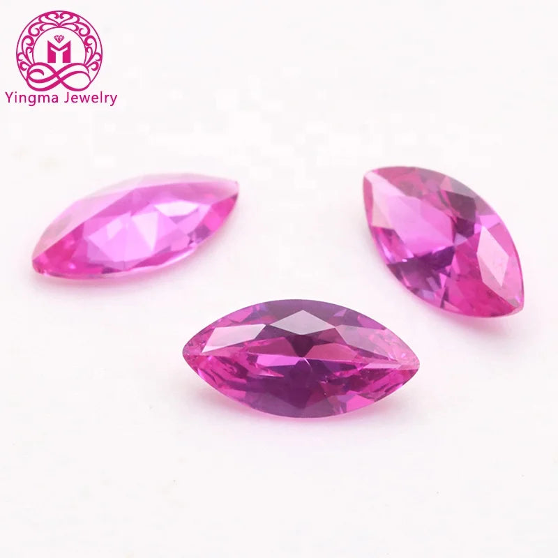 High Quality Marquise Shape Corundum Stone 1.5x3 mm to 7x14 mm Synthetic 3# Rose pink Ruby Gemstone for Jewelry