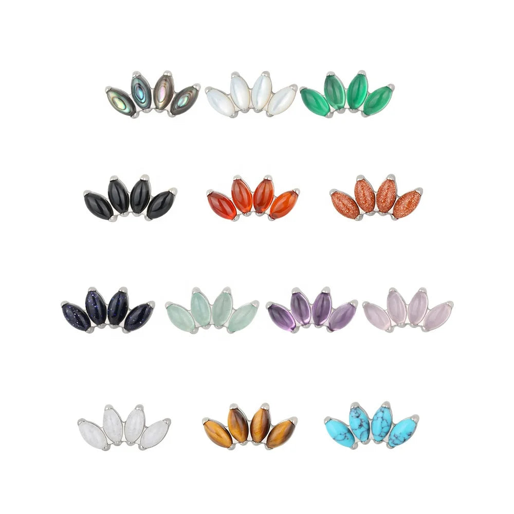 Latest Ear Stud ASTM F136 Titanium Marquise Natural Stone Internally Threaded Top Earring Labret Nose Ear Rings Jewelry