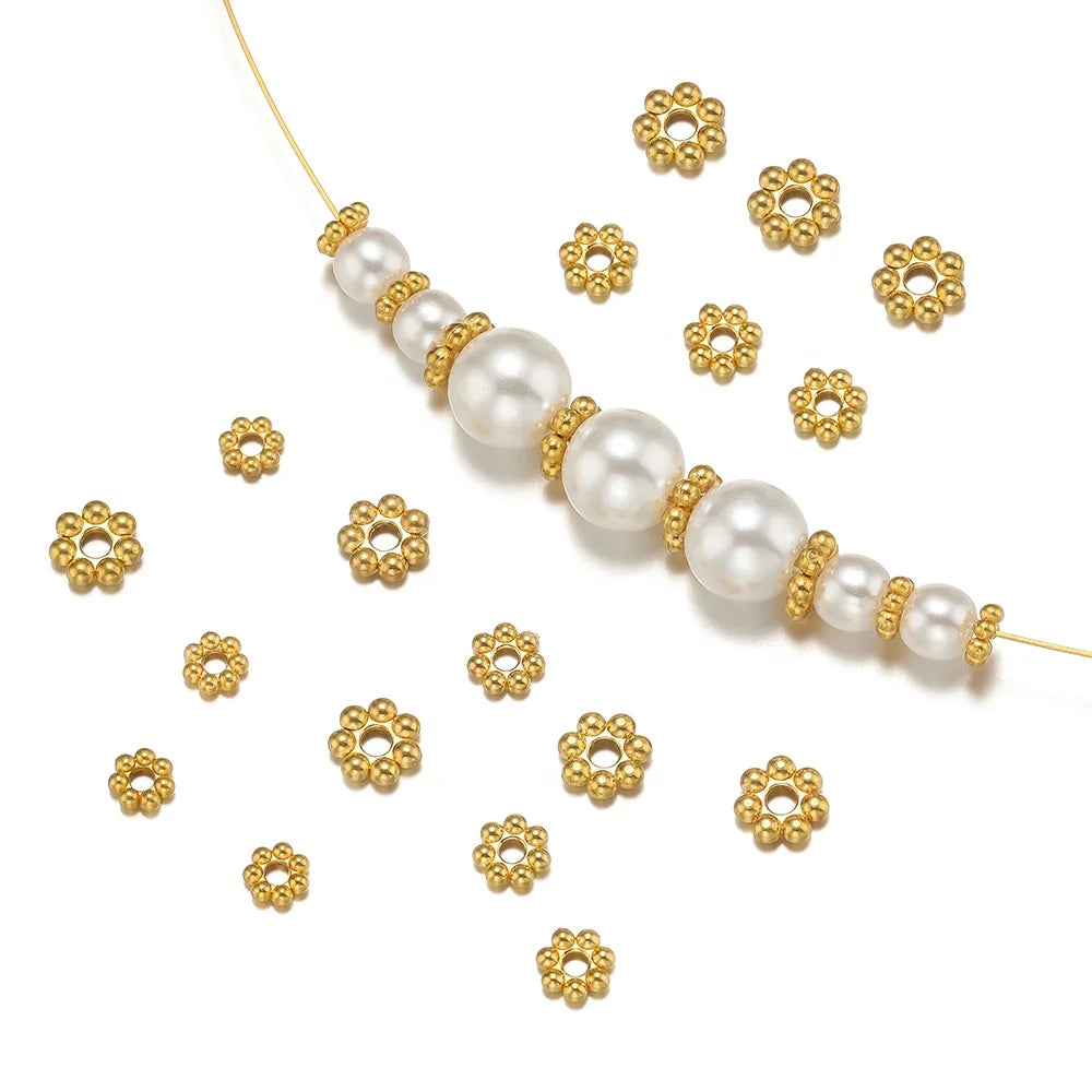 50Pcs Fashion Stainless Steel Ball Weld Floral Fragment Hole Beads for DIY Jewelry Necklace Earrings Accessories Wholesale