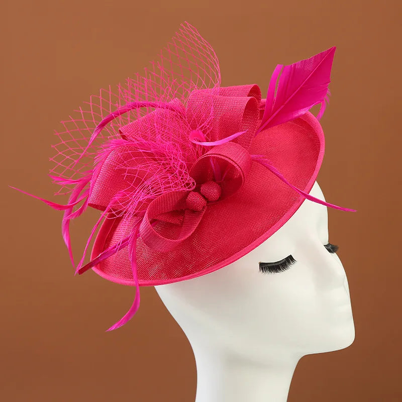 Handmade European and American Women Linen Sinamay Cambric Hats Party Wedding Church Bridal Clip Hat for Ladies