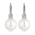 OEM Rhodium Plated Women's Pearl Earrings Anniversary Party Gifts Sterling Silver White Pearl Earrings 925