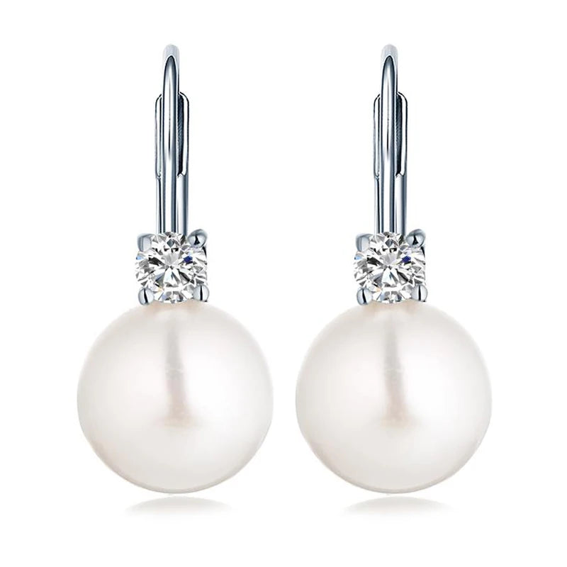 OEM Rhodium Plated Women's Pearl Earrings Anniversary Party Gifts Sterling Silver White Pearl Earrings 925