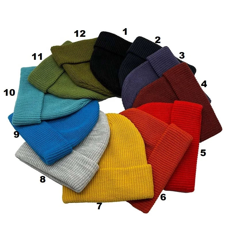 Hot Sell Winter Warm Fashion 12 Colors Solid Color Rib Knit Hat Blank  Women Beanie Hats