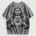 Custom Design Logo Summer  Knitted Sweater Pullover Short Sleeve Men's V-Neck Jesus Print Retro Casual Knit Sweater