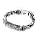 Vintage Sterling Silver Hand-woven Twist Bracelet for Men 925 Sterling Silver Tibetan Six Words Mantra Amulet Bracelet Flowers