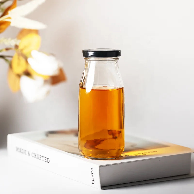 Round 1000ml 500ml 250ml 200ml Glass Beverage Drink Juice Milk Empty Glass Bottles With Lid