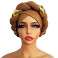 HZM-23431 Wholesale Latest Shiny Braided Party Cap Wear Head Wraps Luxury Elastic Muslim Bonnet African Turban for Women