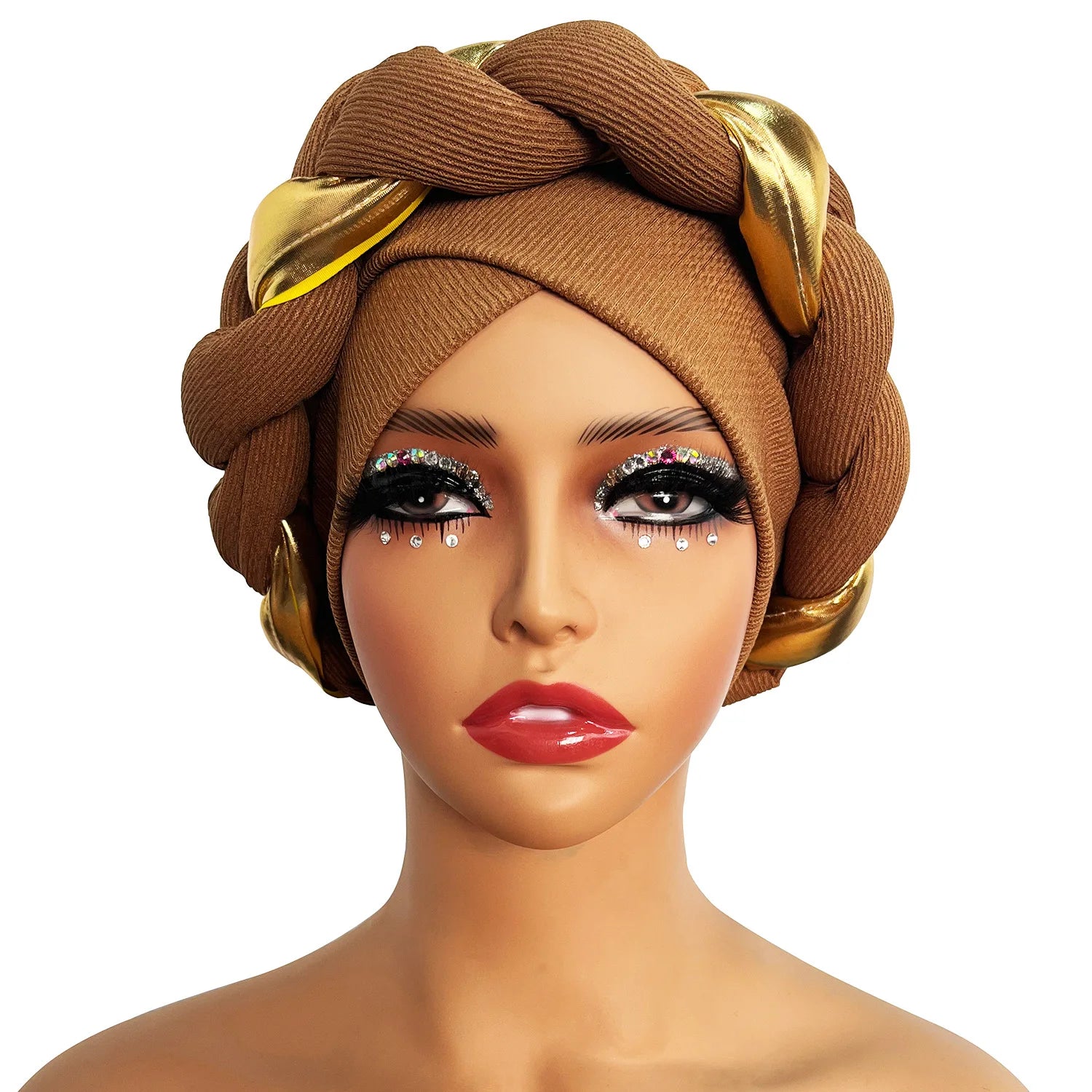 HZM-23431 Wholesale Latest Shiny Braided Party Cap Wear Head Wraps Luxury Elastic Muslim Bonnet African Turban for Women