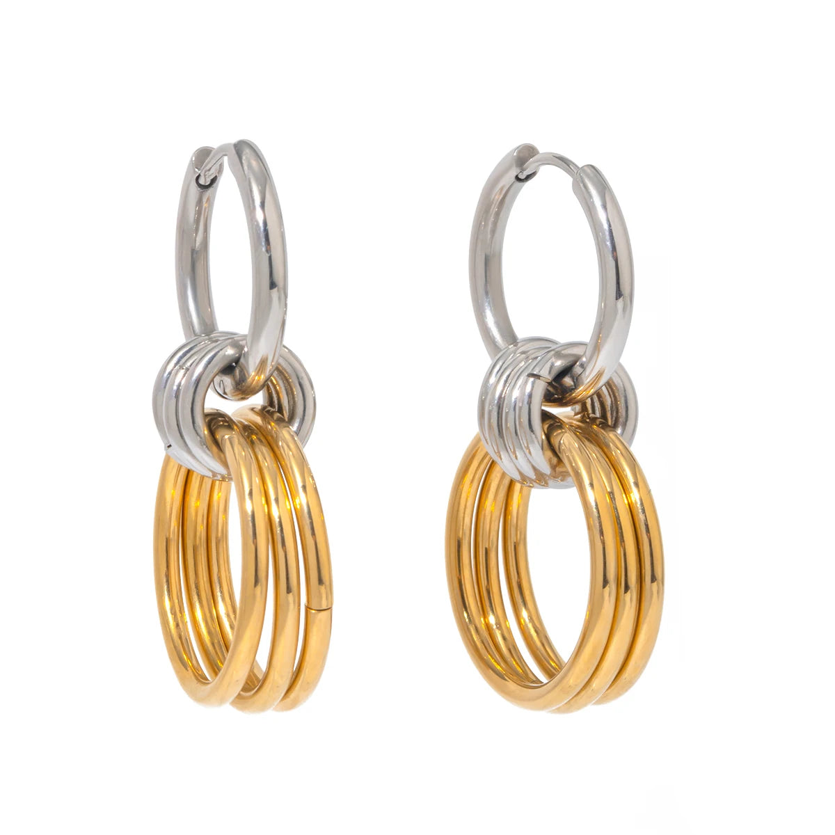 J&D Stainless Steel  18K PVD Plated Gold and Silver Color Matching Polished Steel Hanging Earring Two Tone Color  for Women