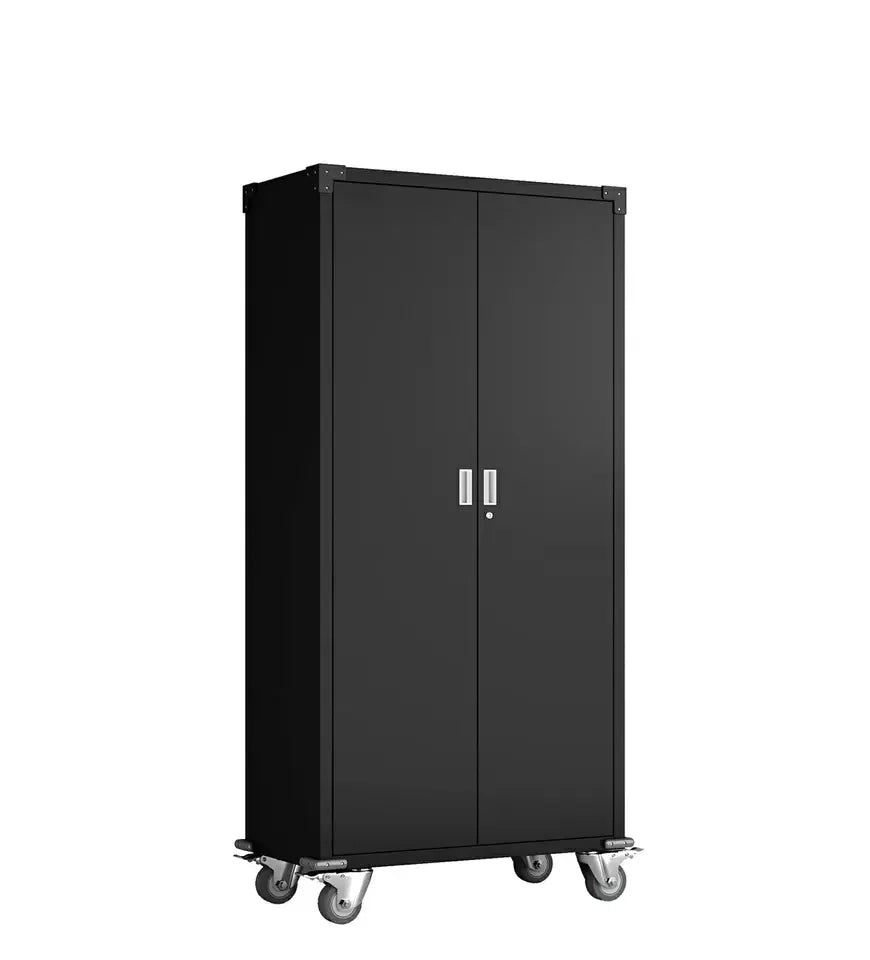 Luoyang Steel Mobile Cupboard 2 Doors Movable Storage Filing Cabinets Black Metal File Cabinet with Wheels
