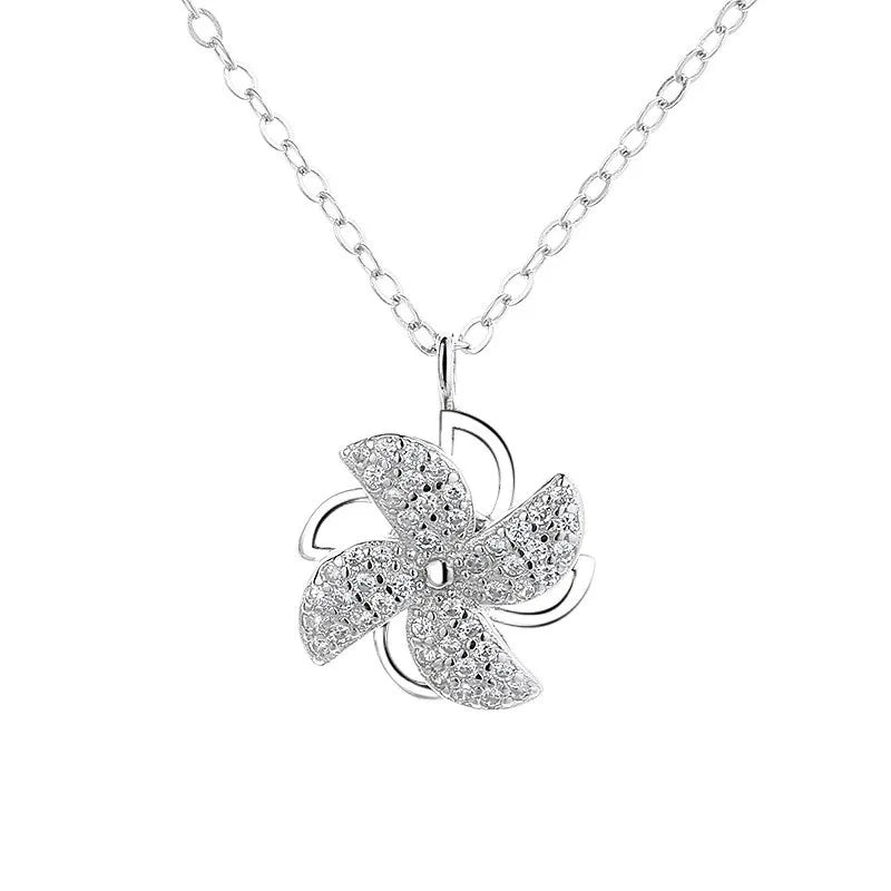 ACME 925 Sterling Silver  Dainty Rotating CZ Windmill Charm Pendant Luxury Women's Tennis Necklace Gold Plated Steel Chain Gift