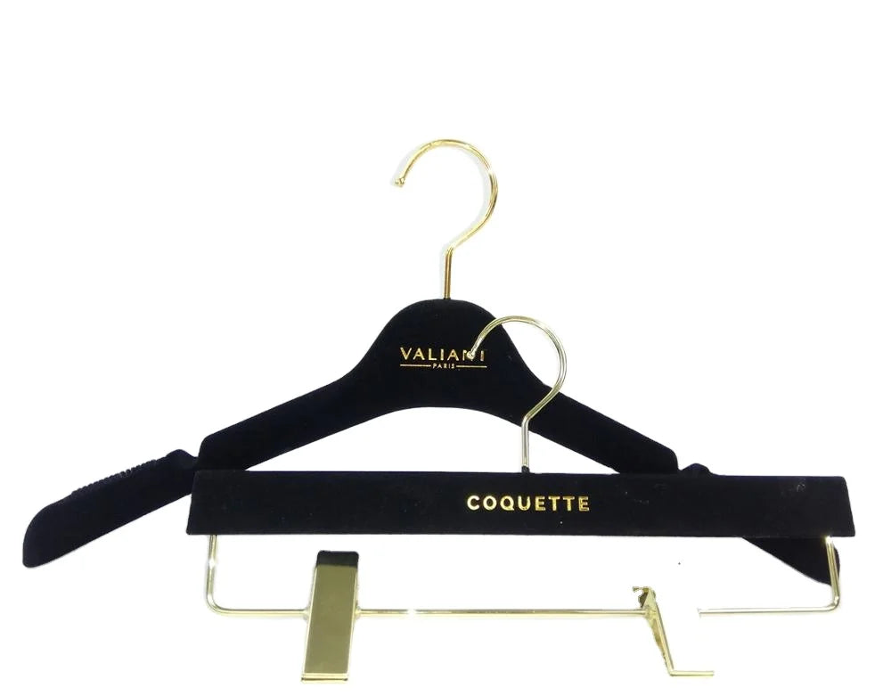 YT Hanger Factory Black Plastic Material Top Velvet Hanger Pant Skirt Hanger With Clips