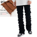 2023 Streetwear Black Men Stacked Flare Skinny Jeans Custom Fashion Flare Distressed Denim Jeans Men Flare Men Stacked Jeans