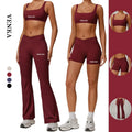 Women Sports Suit Butt Gym Sports Fitness High Waist Butt Lift Pants Flared Crossed Square Neckline High Bra Yoga Set
