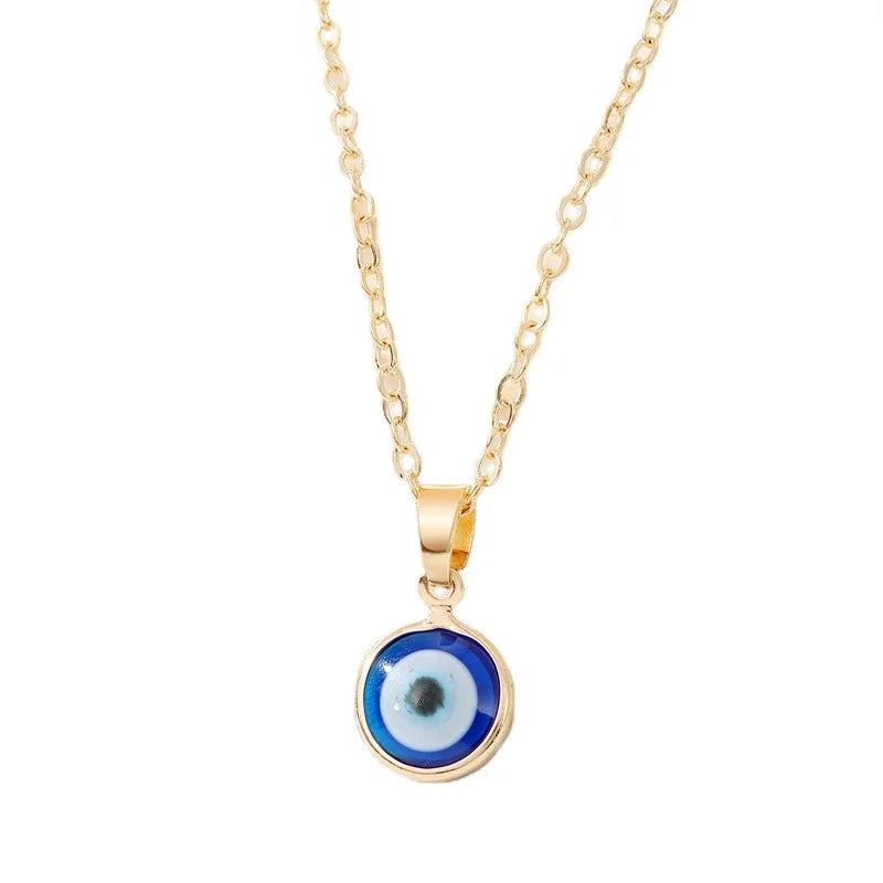 FanYue Custom 2022 Hot Sale Resin Round Simple Fashion Gold Silver Evil Eye Pendant Necklace 2022