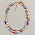 Stainless Steel Colorful Bead Necklace Natural Gemstone with Freshwater Pearl Necklace