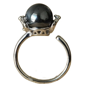 Minimalist Classic Hematite Gemstone Adjustable Open Rings for Men Women Silver Plated Crystal Fine Jewelry