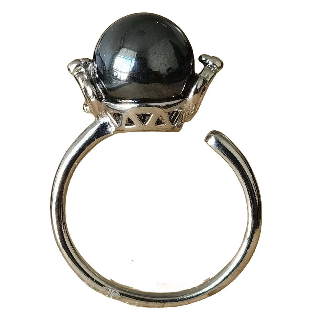 Minimalist Classic Hematite Gemstone Adjustable Open Rings for Men Women Silver Plated Crystal Fine Jewelry