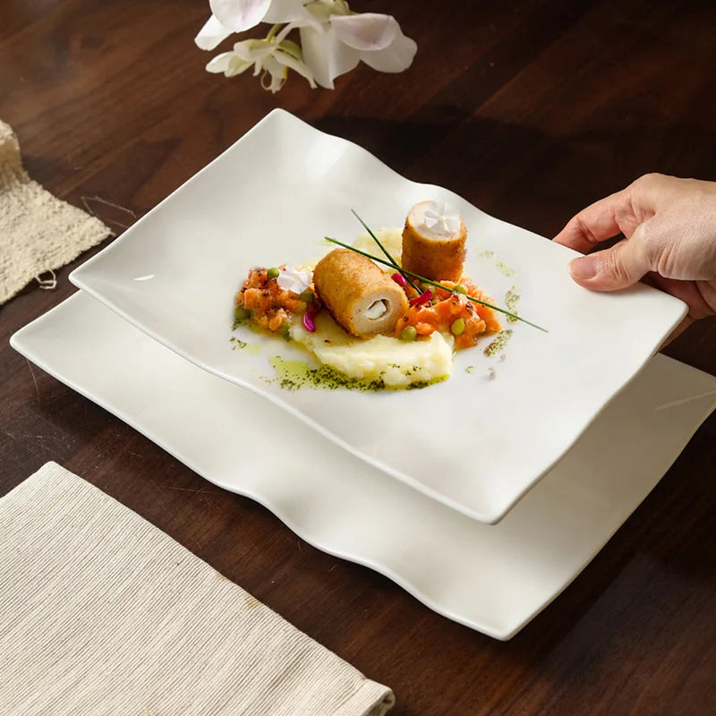 8-Inch Porcelain Dinner Plate in Stocks Low MOQ Sales Irregular Charger Porcelain Plate Made-ready Flat Plate for Fast Shipping