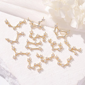 Brass Plated 14K Gold 12 Constellations Zircon Pendant Necklace Bracelet Women's Trendy Gift DIY Jewelry Making Charms