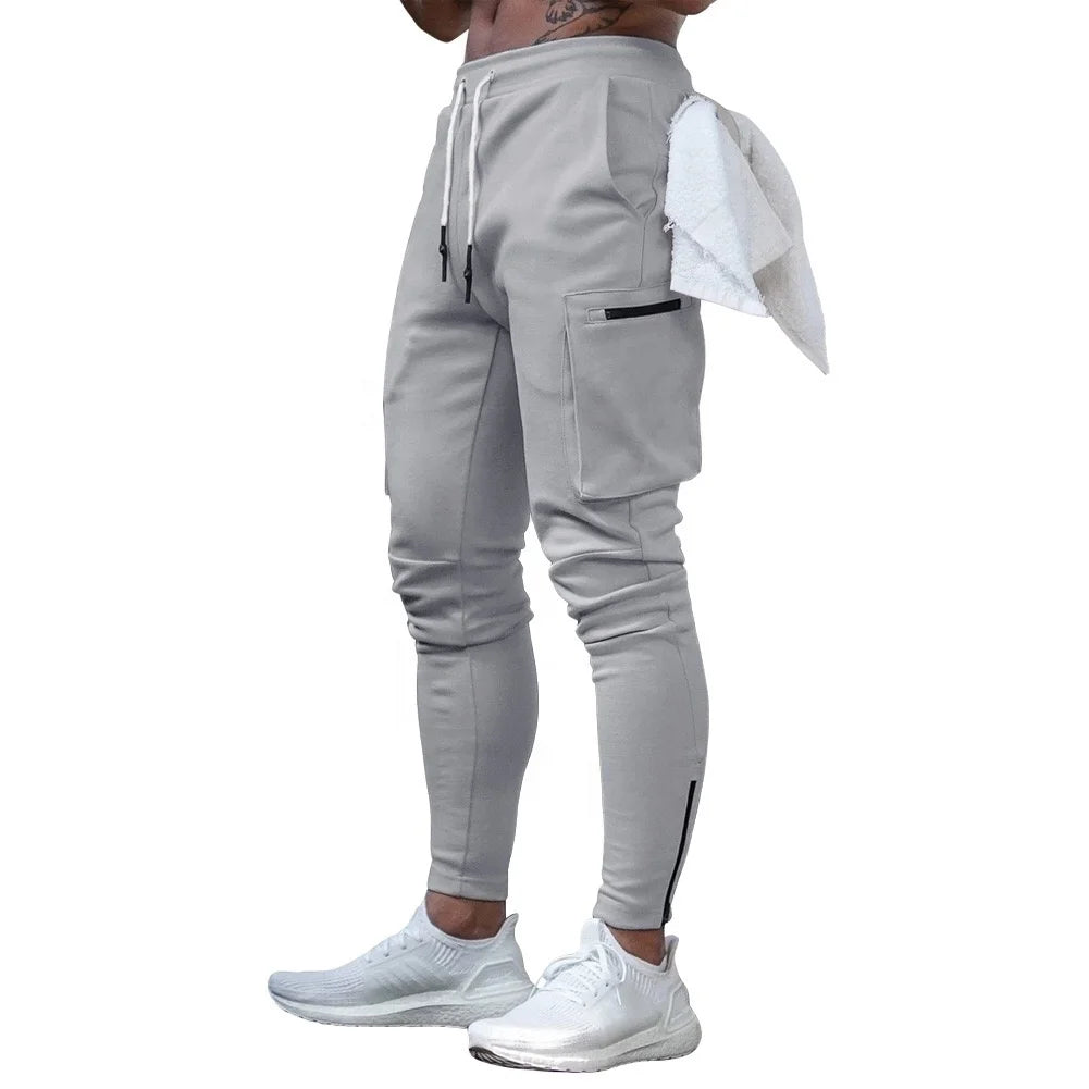 Wholesale Custom Logo 79% Cotton Fitness Workout Running Jogging Multi Pocket Men Sweatpants Jogger GYM Pants