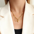 New Fashion Gold Plating Stainless Steel Chain Heart Charm Pendant Chokers Necklace and Bracelet Set for Women