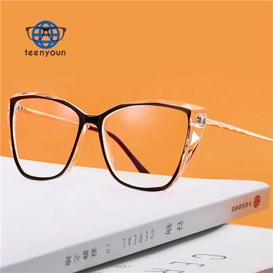 Teenyoun Latest Trendy Anti Blue Ray Computer Eyewear Transparent Frame Tr90 Plain Spectacles Light Blocking Glasses Adult