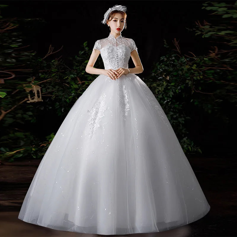 2025 New Princess Wind Style Standing Collar Female Bride French Wedding Dress